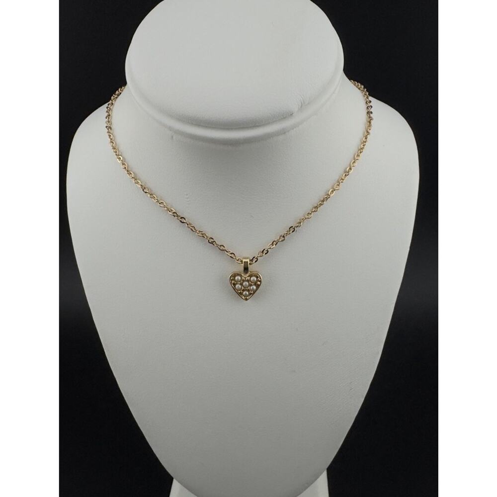Vintage Avon Gold Tone Be Mine Heart Pearls Charm Necklace 7.5” In